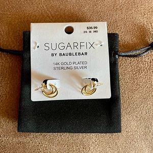 14 karat gold plated, sterling silver, nickel free, tri hoop pierced earrings.